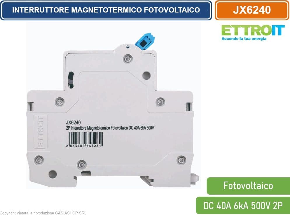 ETTROIT INTERRUTTORE MEGNETOTERMICO FOTOVOLTAICO PER BARRA DIN 2 MODULI DC 40A 6kA 500V 2P - 3