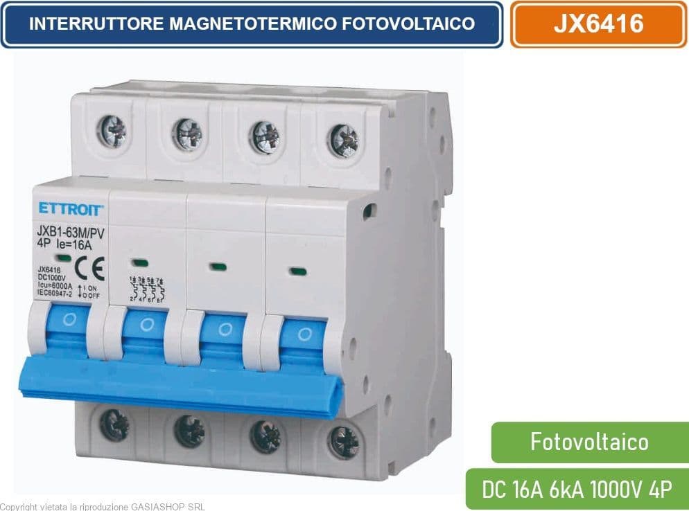 ETTROIT INTERRUTTORE MEGNETOTERMICO FOTOVOLTAICO PER BARRA DIN 4 MODULI DC 16A 6kA 1000V 4P - 4