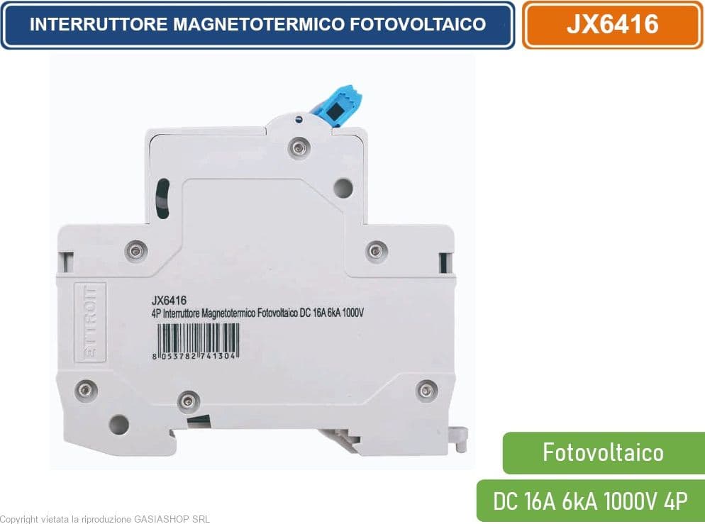 ETTROIT INTERRUTTORE MEGNETOTERMICO FOTOVOLTAICO PER BARRA DIN 4 MODULI DC 16A 6kA 1000V 4P - 3