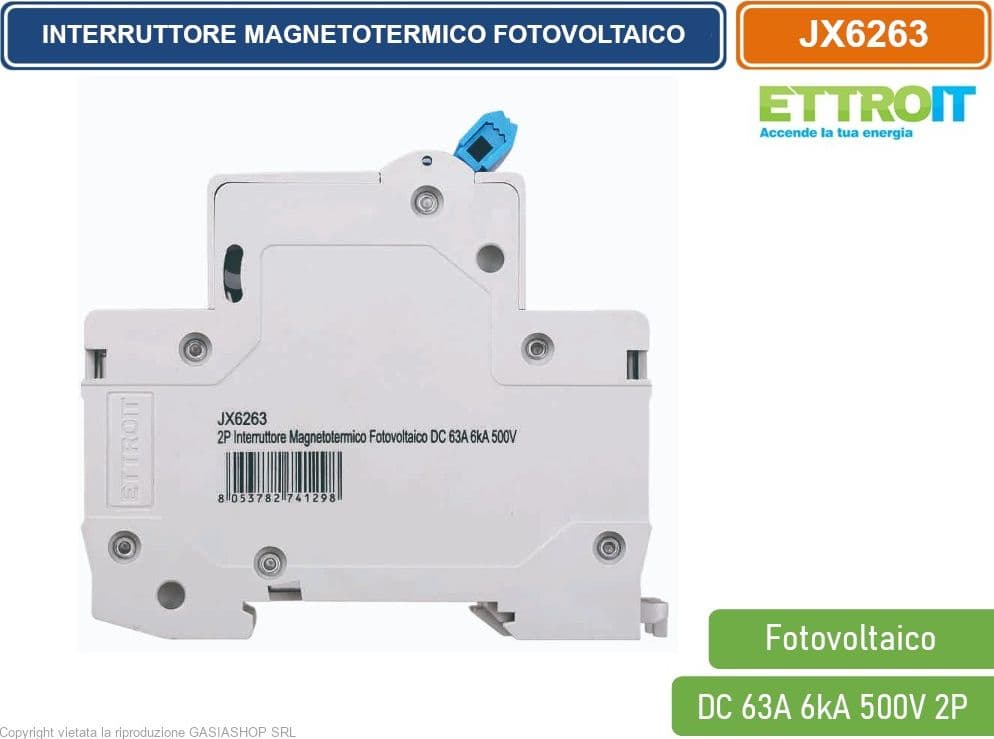ETTROIT INTERRUTTORE MEGNETOTERMICO FOTOVOLTAICO PER BARRA DIN 2 MODULI DC 63A 6kA 500V 2P - 3