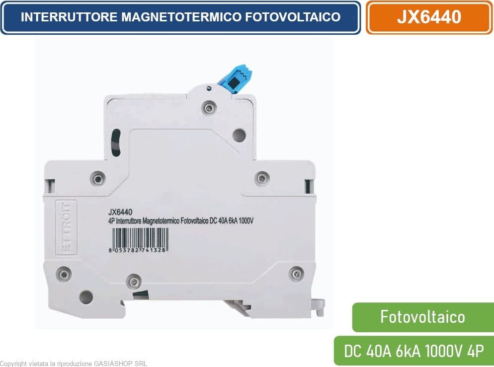 ETTROIT INTERRUTTORE MEGNETOTERMICO FOTOVOLTAICO PER BARRA DIN 4 MODULI DC 40A 6kA 1000V 4P - 3