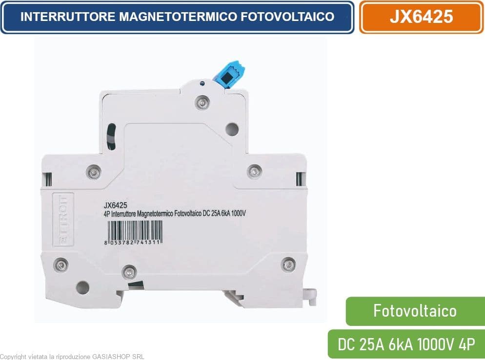 ETTROIT INTERRUTTORE MEGNETOTERMICO FOTOVOLTAICO PER BARRA DIN 4 MODULI DC 25A 6kA 1000V 4P - 3
