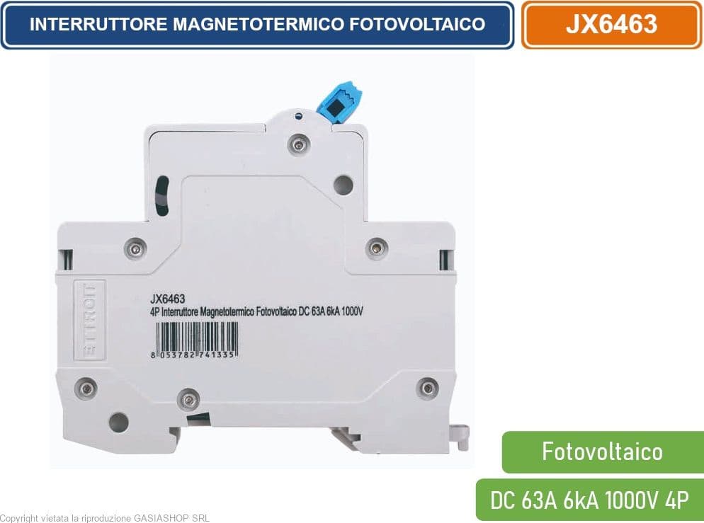 ETTROIT INTERRUTTORE MEGNETOTERMICO FOTOVOLTAICO PER BARRA DIN 4 MODULI DC 63A 6kA 1000V 4P - 3