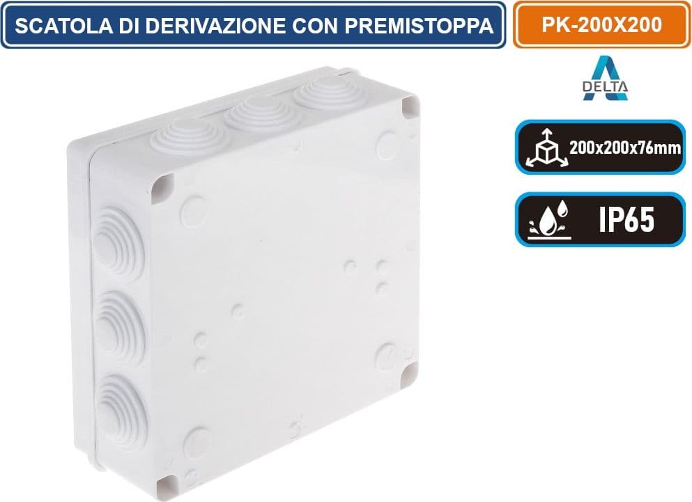 SCATOLA STAGNA DI DERIVAZIONE CON COPERCHIO CON VITI IN METALLO QUADRATA 203X203X76MM CON 12 PASSACAVI Ø 31 mm IP65 - 2