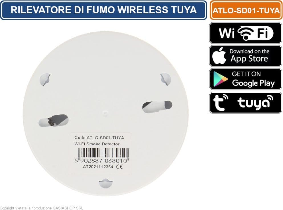 SENSORE RILEVATORE DI FUMO WIRELESS ATLO-SD01-TUYA Wi-Fi GESTIBILE DA SMARTPHONE CON APP TUYA - 4