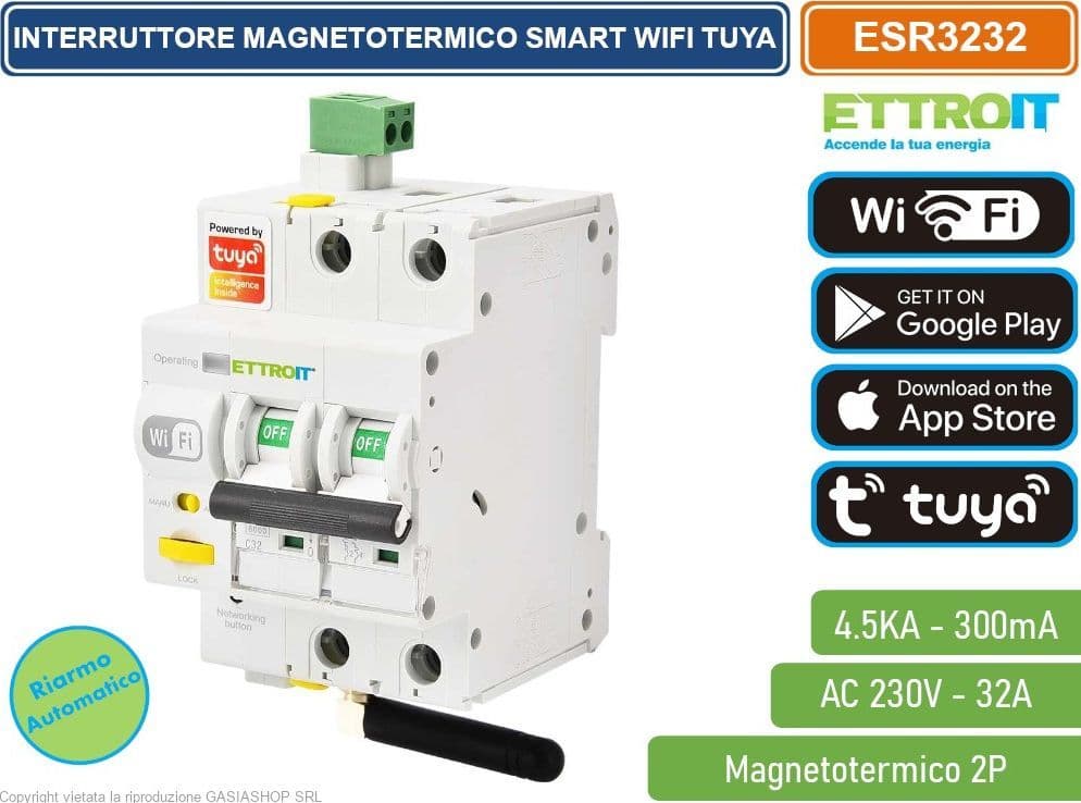 ETTROIT INTERRUTTORE MAGNETOTERMICO SMART WIFI 2P 32A APP TUYA OCCUPA 3 MODULI DIN - 4