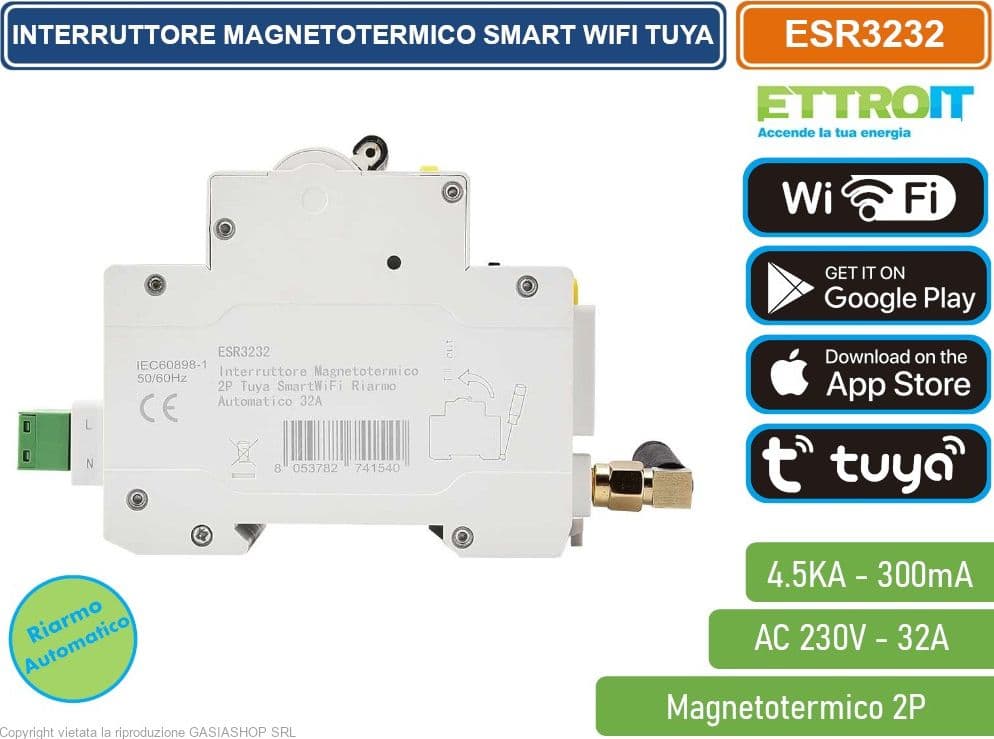 ETTROIT INTERRUTTORE MAGNETOTERMICO SMART WIFI 2P 32A APP TUYA OCCUPA 3 MODULI DIN - 3