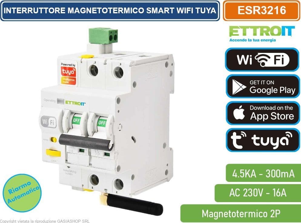 ETTROIT INTERRUTTORE MAGNETOTERMICO SMART WIFI 2P 16A APP TUYA OCCUPA 3 MODULI DIN - 4