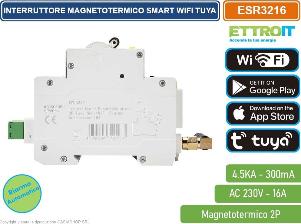 ETTROIT INTERRUTTORE MAGNETOTERMICO SMART WIFI 2P 16A APP TUYA OCCUPA 3 MODULI DIN - 3