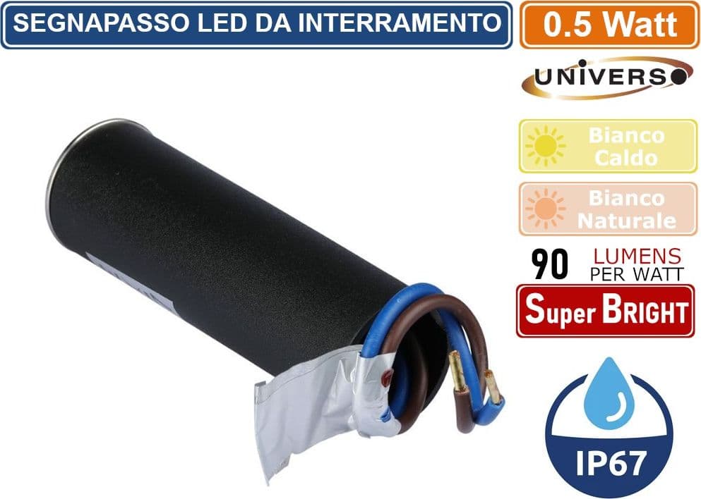 UNIVERSO PUNTO LUCE LED SEGNAPASSO DA INTERRAMENTO DA 0,5W 90 LUMEN IP67 - 3000K - 4000K - 3