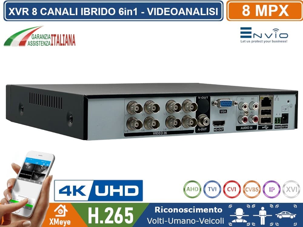 AML-808 XVR DVR 6in1 AHD CVI TVI CVBS IP 8 CANALI UTC ULTRA HD 4K 8MP P2P CLOUD XMEYE HDMI WIFI-READY - 2