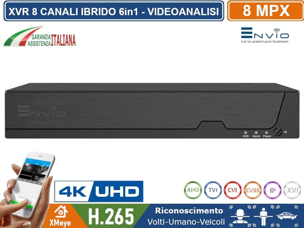 AML-808 XVR DVR 6in1 AHD CVI TVI CVBS IP 8 CANALI UTC ULTRA HD 4K 8MP P2P CLOUD XMEYE HDMI WIFI-READY - 3
