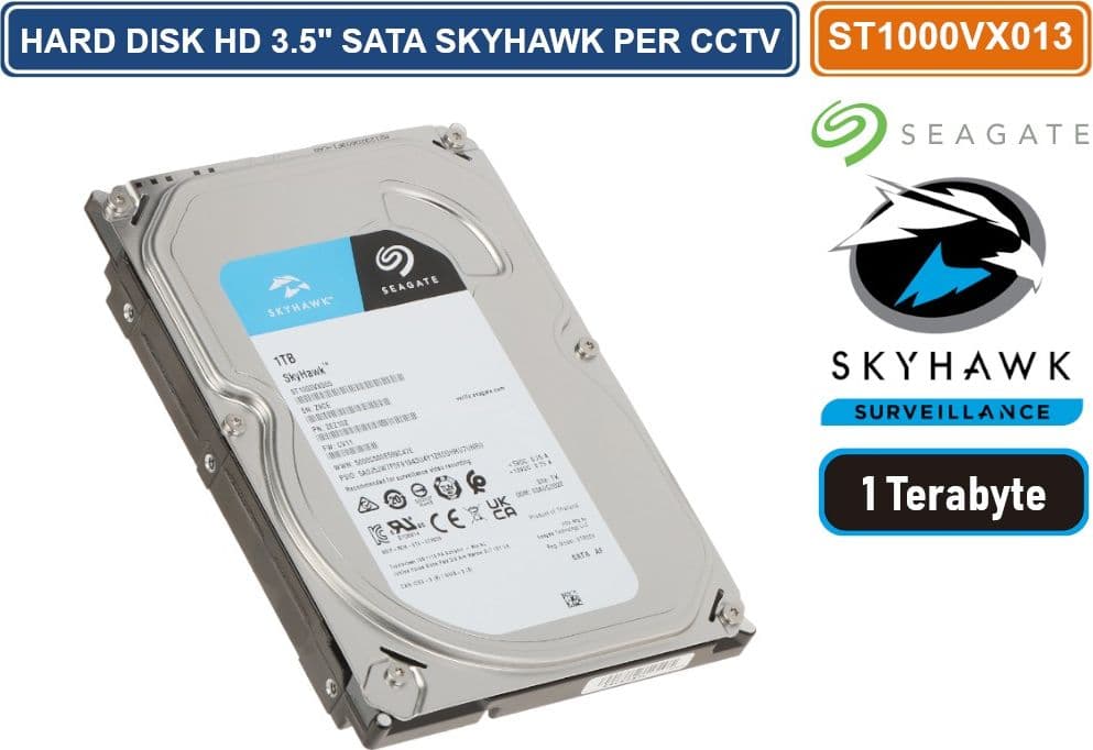 HARD DISK HD 3,5" SATA SKYHAWK 1000 GB 1TB 6Gb/s SEAGATE ST1000VX013 CCTV - 2
