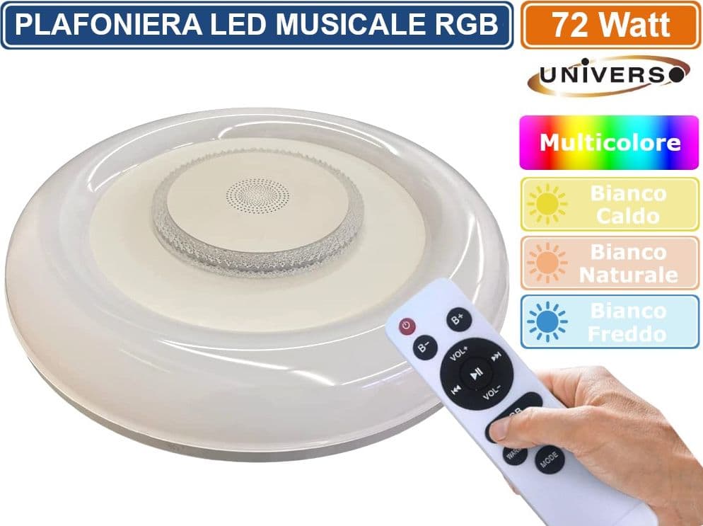 PLAFONIERA LED 3IN1 RGB 72W FORMA CIRCOLARE EFFETTO CIELO STELLATO BLUETOOTH CON ALTOPARLANTE E TELECOMANDO - 2