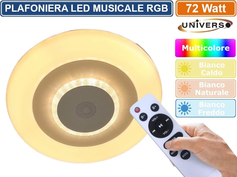 PLAFONIERA LED 3IN1 RGB 72W FORMA CIRCOLARE EFFETTO CIELO STELLATO BLUETOOTH CON ALTOPARLANTE E TELECOMANDO - 3