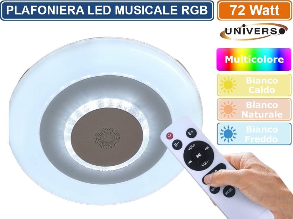 PLAFONIERA LED 3IN1 RGB 72W FORMA CIRCOLARE EFFETTO CIELO STELLATO BLUETOOTH CON ALTOPARLANTE E TELECOMANDO - 4