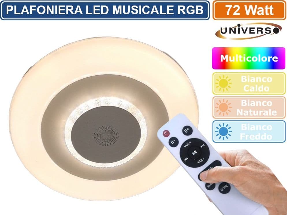 PLAFONIERA LED 3IN1 RGB 72W FORMA CIRCOLARE EFFETTO CIELO STELLATO BLUETOOTH CON ALTOPARLANTE E TELECOMANDO - 5