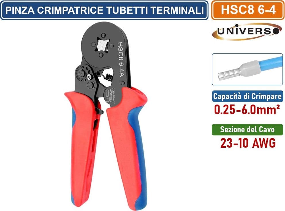 PINZA CRIMPATRICE PER  TUBETTI TERMINALI SINGOLI DA 0.25 A 6 mm²  CAVI 23-10 AWG - 2