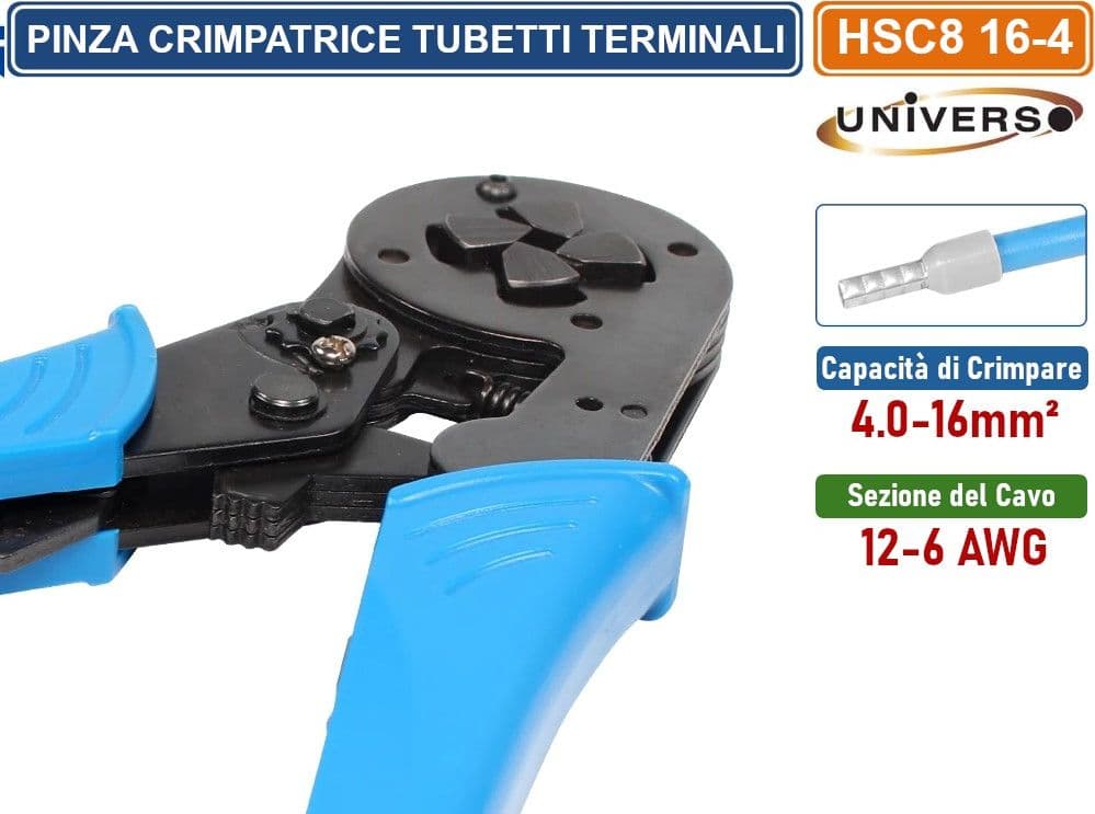 PINZA CRIMPATRICE PER  TUBETTI TERMINALI SINGOLI DA 4 A 16 mm²  CAVI 12-6 AWG - 2