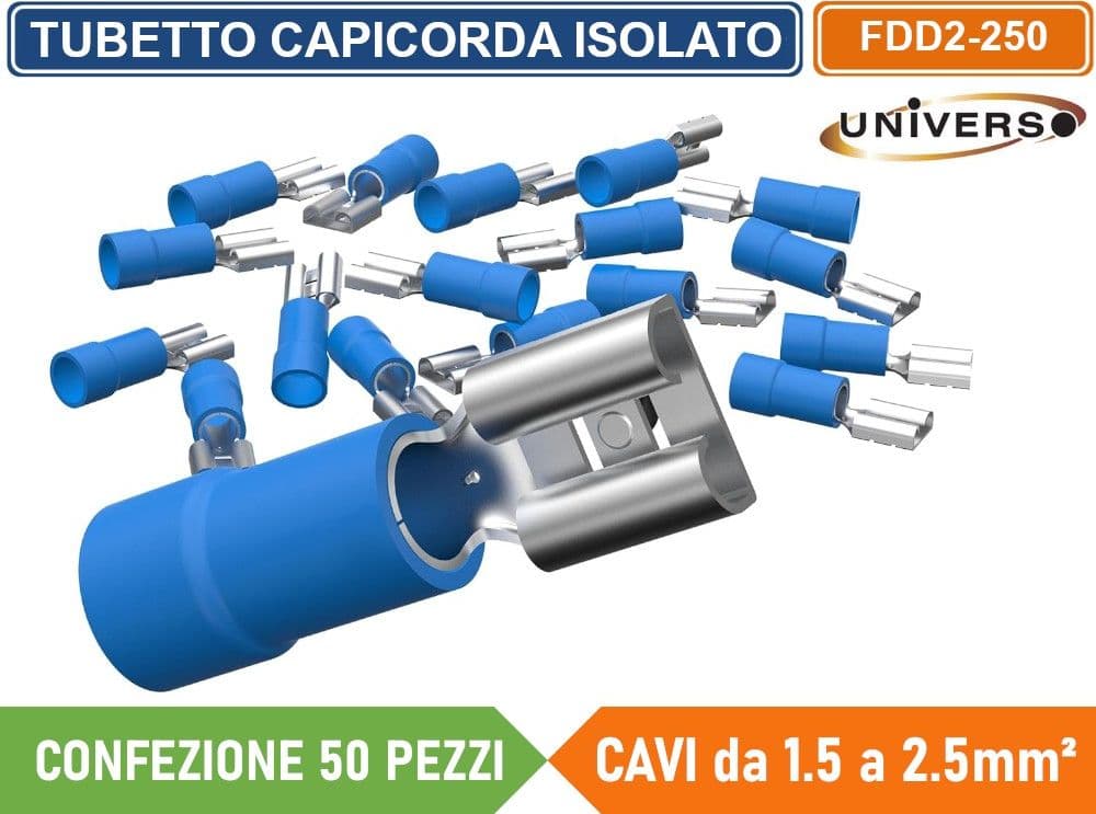 CONFEZIONE 50 PEZZI FDD2-250 TERMINALE CAPICORDA FEMMINA PER CAVI DA 1.5mm² A 2.5mm - BLU