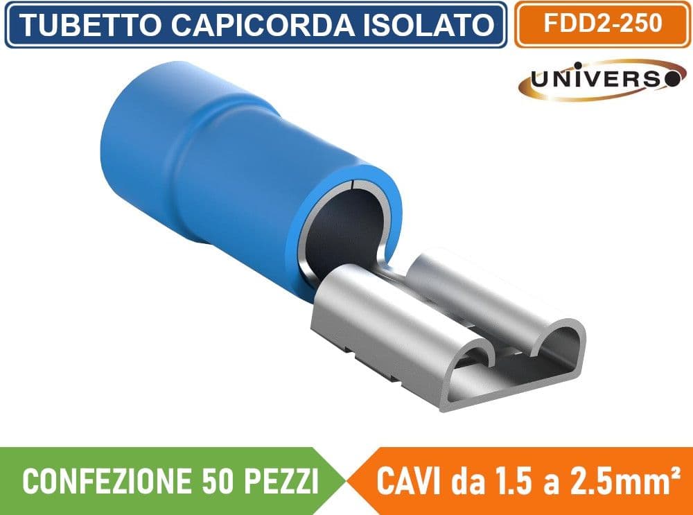 CONFEZIONE 50 PEZZI FDD2-250 TERMINALE CAPICORDA FEMMINA PER CAVI DA 1.5mm² A 2.5mm - BLU - 2