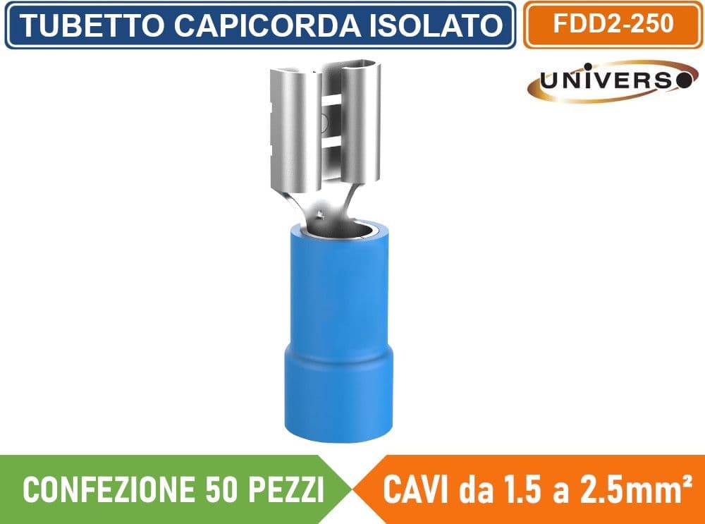CONFEZIONE 50 PEZZI FDD2-250 TERMINALE CAPICORDA FEMMINA PER CAVI DA 1.5mm² A 2.5mm - BLU - 3