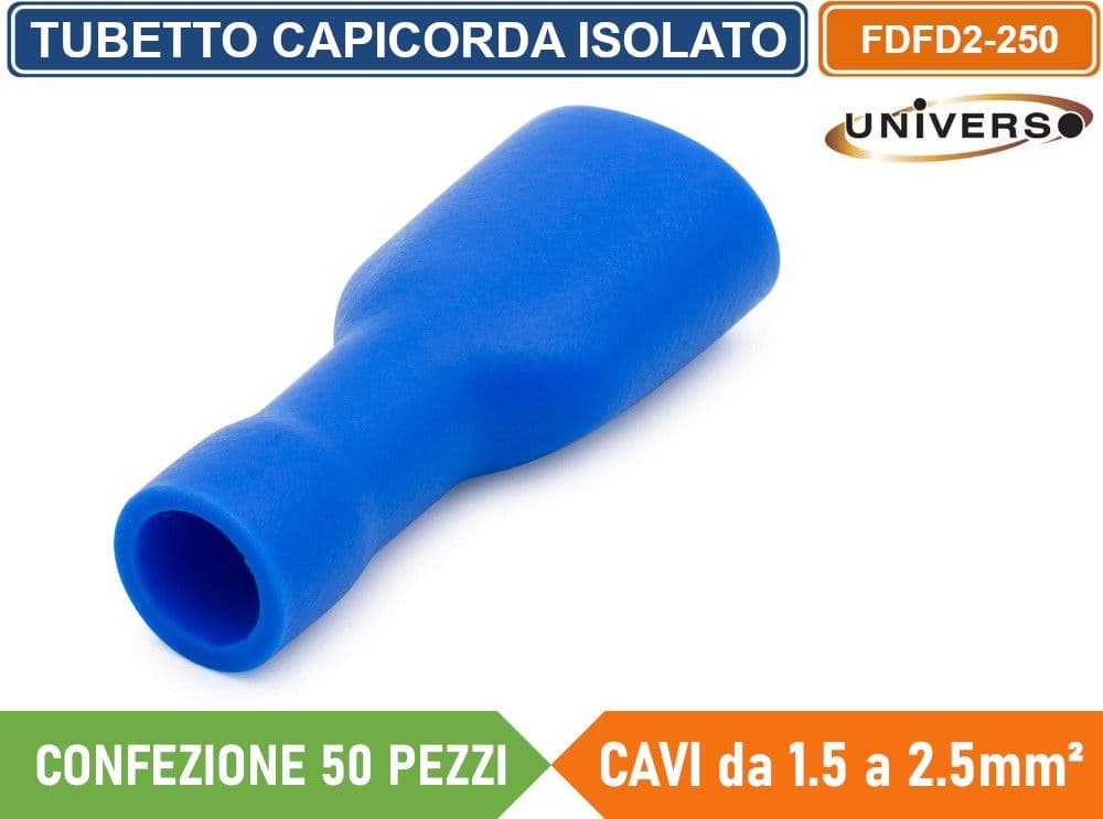 CONFEZIONE 50 PEZZI FDFD2-250 TERMINALE ISOLATO CAPICORDA FEMMINA PER CAVI DA 1.5mm² A 2.5mm - BLU - 3