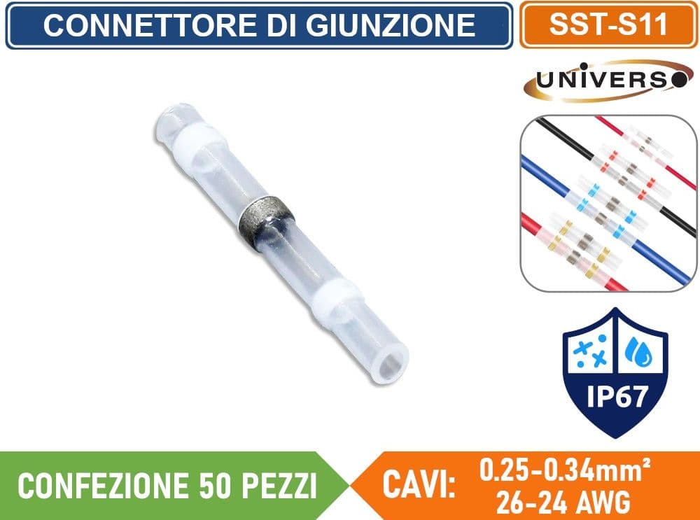 CONFEZIONE 50 PEZZI CONNETTORE DI GIUNZIONE ISOLATO AUTOSALDANTE A CALDO PER CAVI DA 0.25mm² A 0.34mm² IP67 - 2