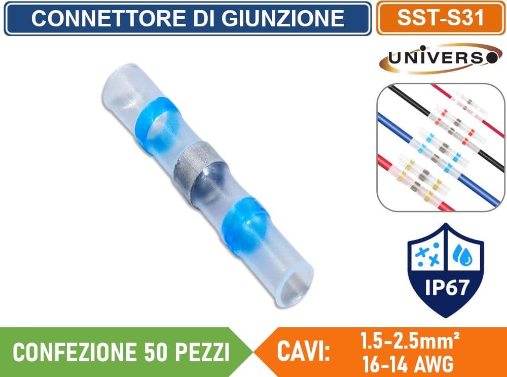 CONFEZIONE 50 PEZZI CONNETTORE DI GIUNZIONE ISOLATO AUTOSALDANTE A CALDO PER CAVI DA 1.5mm² A 2.5mm² IP67 - 2