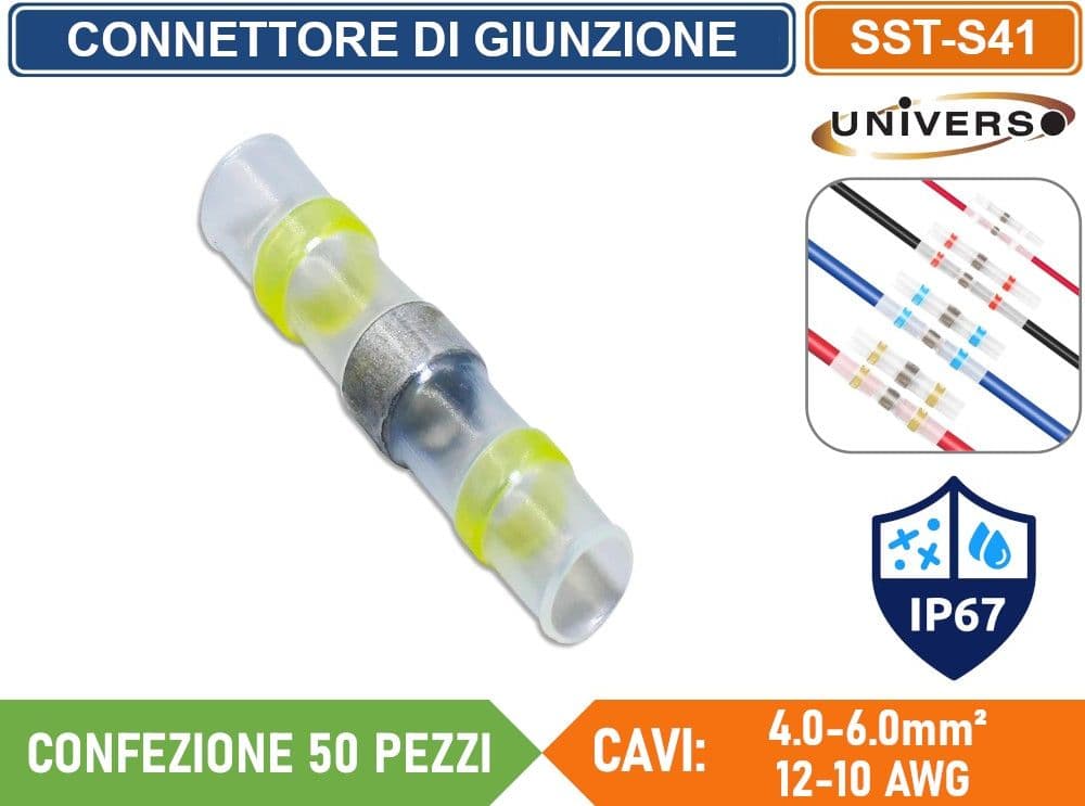 CONFEZIONE 50 PEZZI CONNETTORE DI GIUNZIONE ISOLATO AUTOSALDANTE A CALDO PER CAVI DA 4mm² A 6mm² IP67 - 2