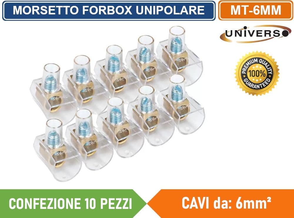 CONFEZIONE 10 PEZZI MORSETTO FORBOX A CAPPUCCIO UNIPOLARE TRASPERENTE PER CAVI CON SEZIONE 6mm²
