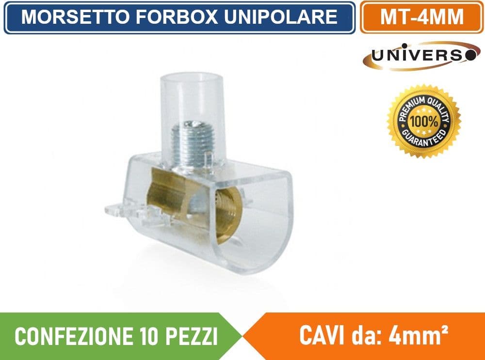 CONFEZIONE 10 PEZZI MORSETTO FORBOX A CAPPUCCIO UNIPOLARE TRASPERENTE PER CAVI CON SEZIONE 4mm² - 2