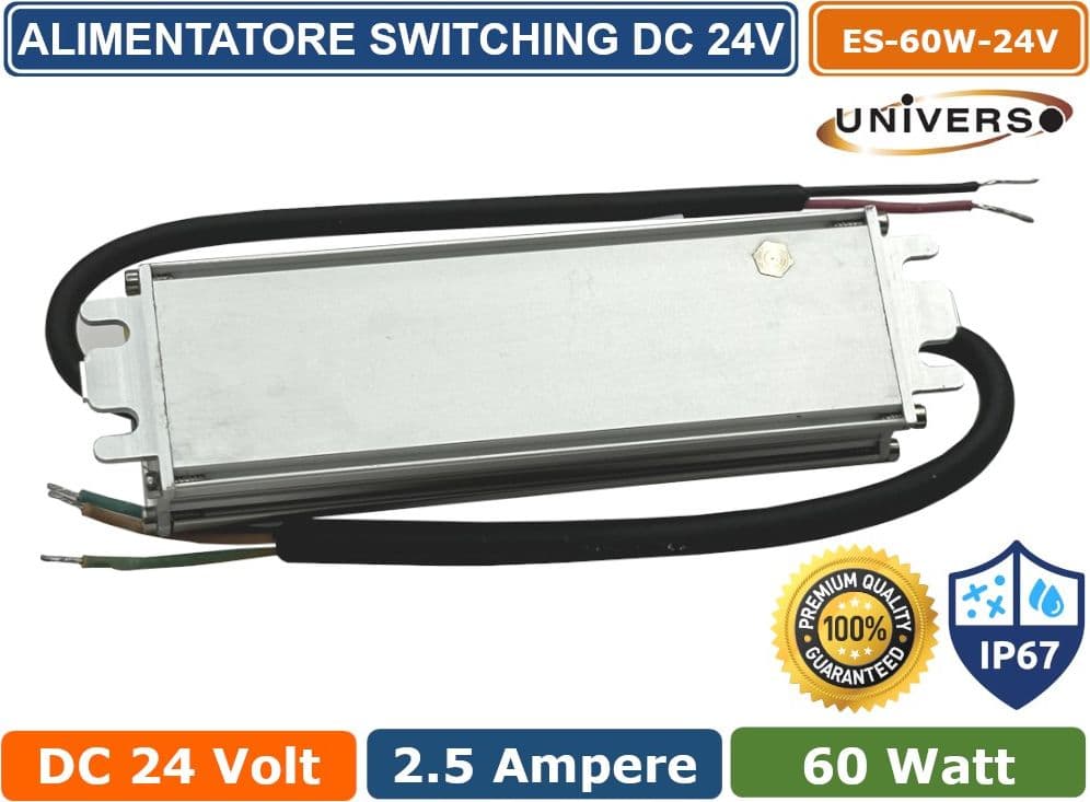 ALIMENTATORE METALLICO STABILIZZATO SWITCHING IMPERMEABILE IP67 220V-24V 2.5A 60 WATT - 2
