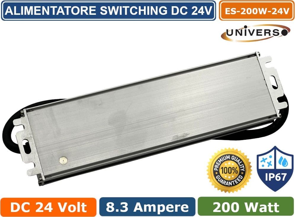 ALIMENTATORE METALLICO STABILIZZATO SWITCHING IMPERMEABILE IP67 220V-24V 8.3A 200 WATT - 2