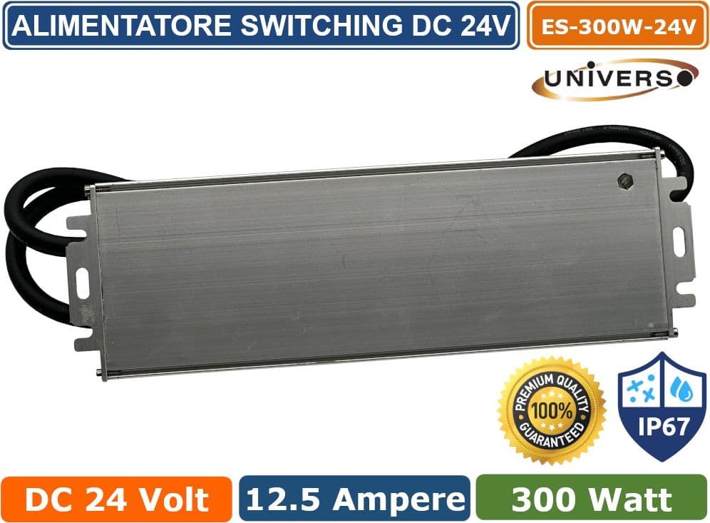 ALIMENTATORE METALLICO STABILIZZATO SWITCHING IMPERMEABILE IP67 220V-24V 12.5A 300 WATT - 2