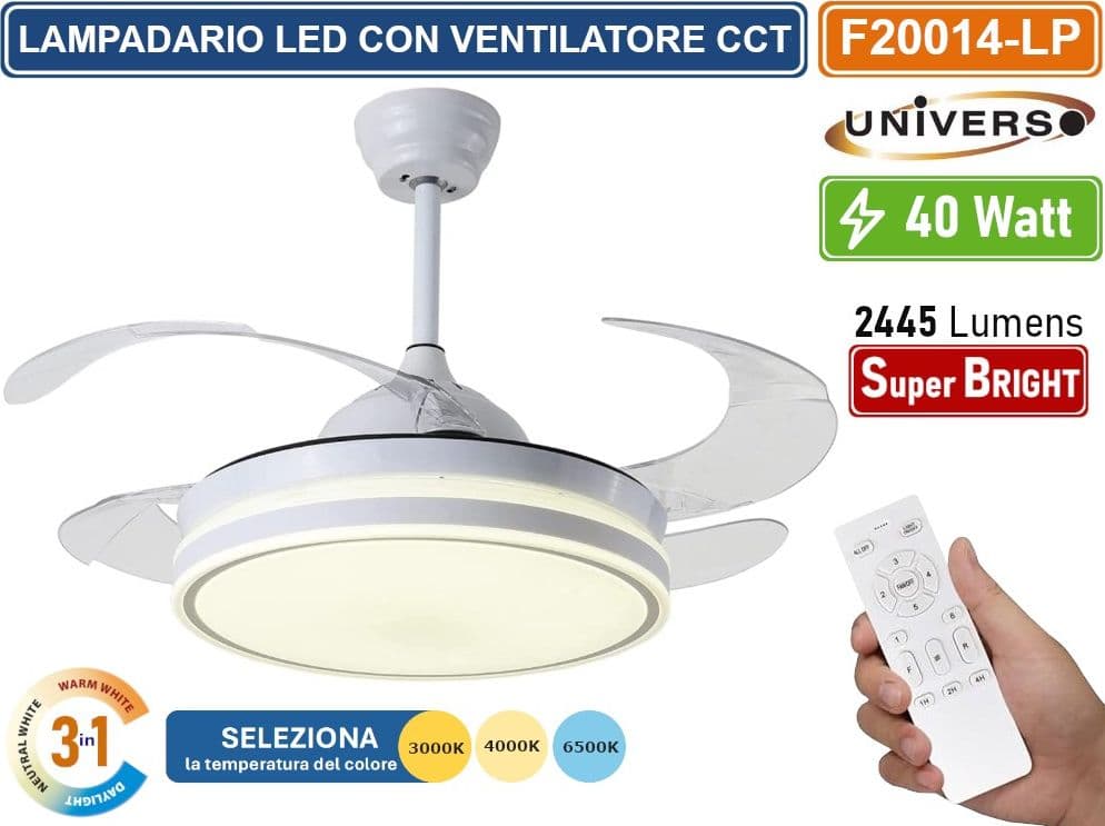 UNIVERSO VENTILATORE DA SOFFITTO 30W CON LAMPADA LED 40W 3IN1 CHANGING COLOR E TELECOMANDO - 2