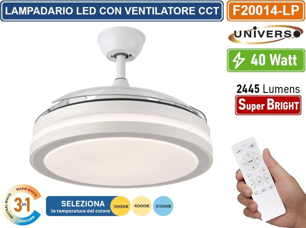 UNIVERSO VENTILATORE DA SOFFITTO 30W CON LAMPADA LED 40W 3IN1 CHANGING COLOR E TELECOMANDO - 3