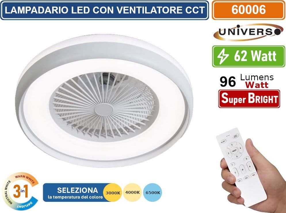 UNIVERSO VENTILATORE DA SOFFITTO 19W CON LAMPADA LED 62W 3IN1 CHANGING COLOR E TELECOMANDO - 2