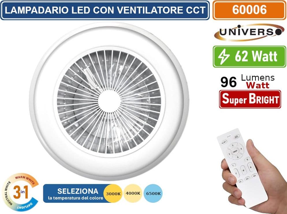 UNIVERSO VENTILATORE DA SOFFITTO 19W CON LAMPADA LED 62W 3IN1 CHANGING COLOR E TELECOMANDO - 3