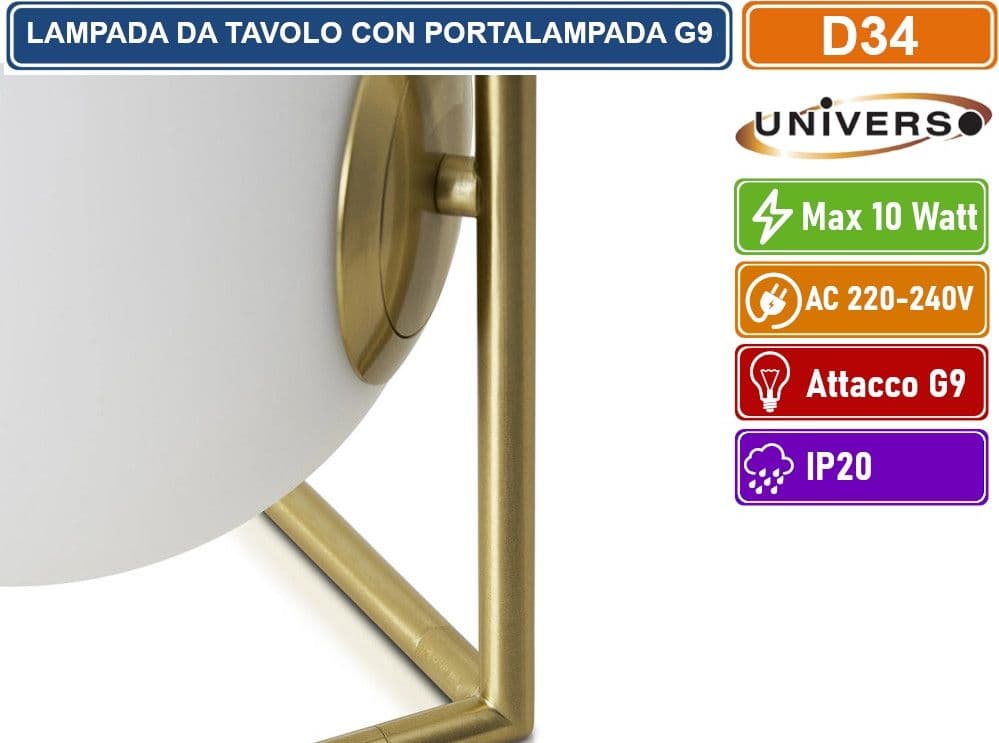 UNIVERSO LAMPADA DA TAVOLO BRONZO IN METALLO CON PARALUME A SFERA IN VETRO ATTACCO G9 MAX 10W - 3