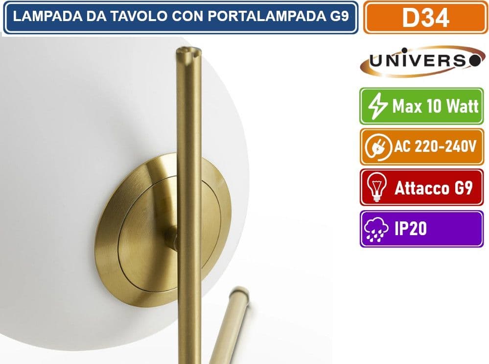 UNIVERSO LAMPADA DA TAVOLO BRONZO IN METALLO CON PARALUME A SFERA IN VETRO ATTACCO G9 MAX 10W - 4