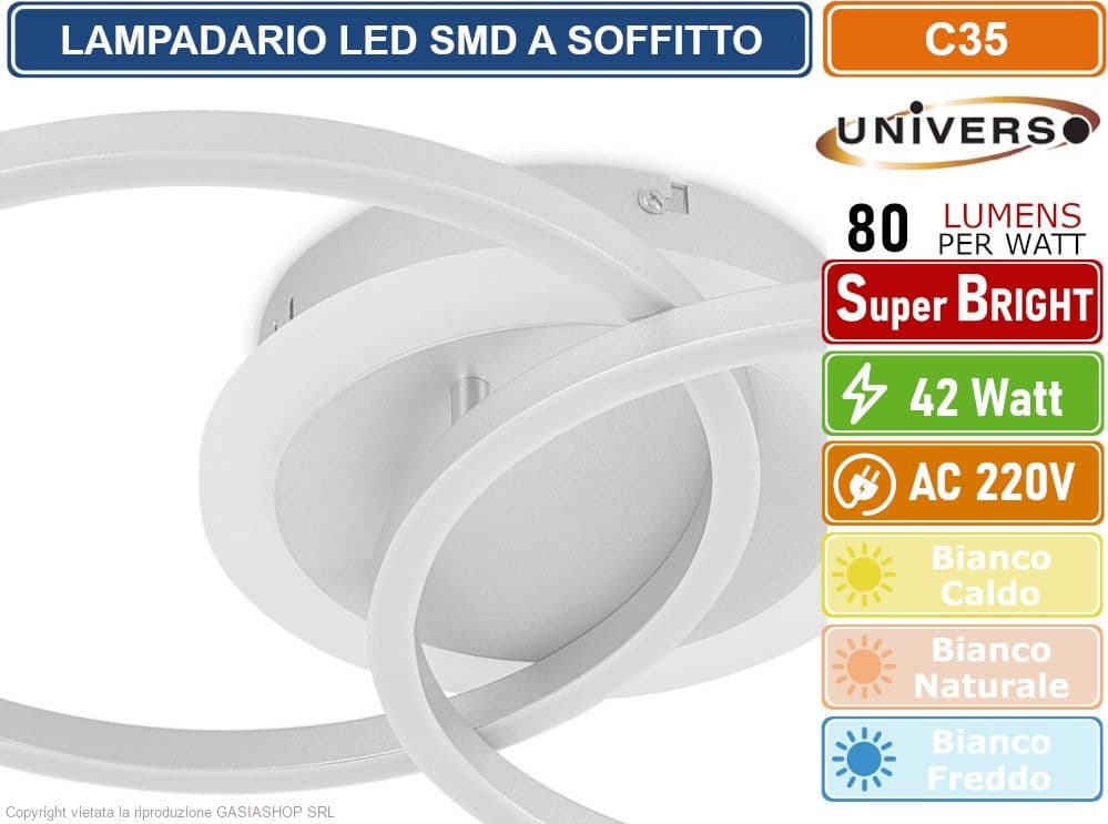 UNIVERSO C35 PLAFONIERA LAMPADARIO LED SMD A SOFFITTO DESIGN AD ANELLI 42W COLORE BIANCO 3000K - 4000K - 6500K - 2
