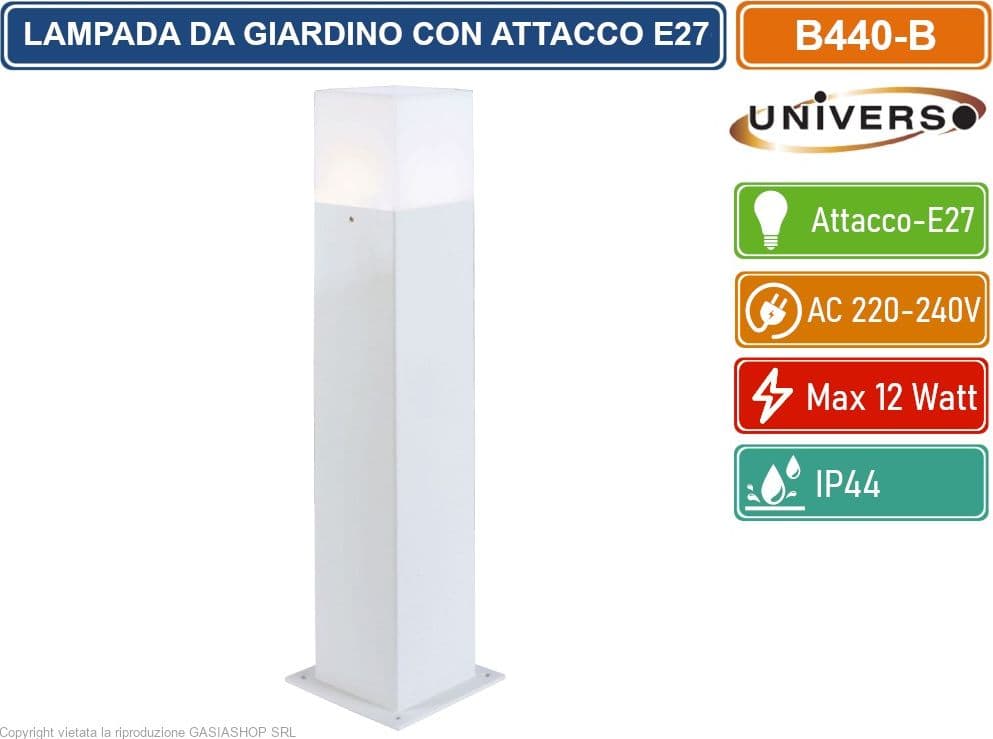 UNIVERSO B440 PORTALAMPADA PALO DA GIARDINO QUADRATO CON FISSAGGIO A TERRA PER LAMPADINE E27 - 2