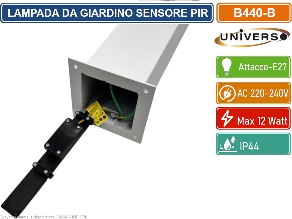 UNIVERSO B440 PORTALAMPADA PALO DA GIARDINO QUADRATO CON FISSAGGIO A TERRA PER LAMPADINE E27 - 4
