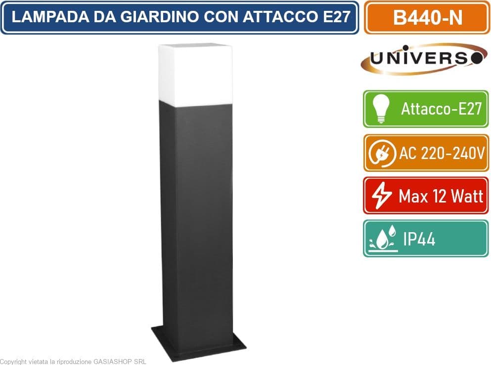 UNIVERSO B440 PORTALAMPADA PALO DA GIARDINO QUADRATO CON FISSAGGIO A TERRA PER LAMPADINE E27 - 5