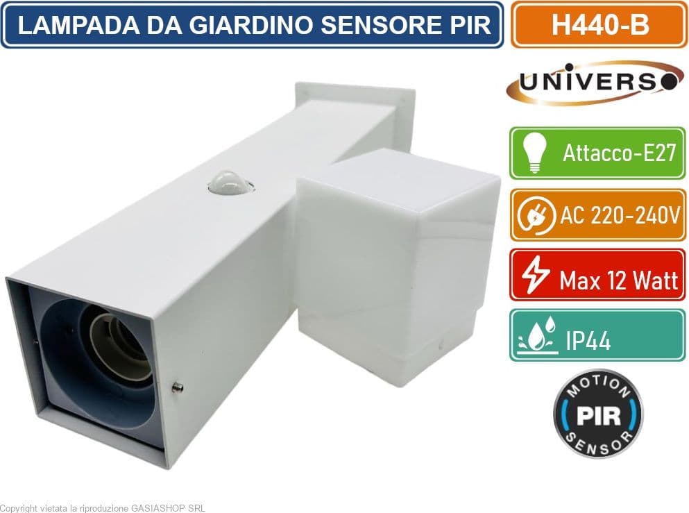 UNIVERSO H440 PORTALAMPADA PALO DA GIARDINO QUADRATO CON FISSAGGIO A TERRA PER LAMPADINE E27 CON SENSORE PIR DI MOVIMENTO PIR - 3