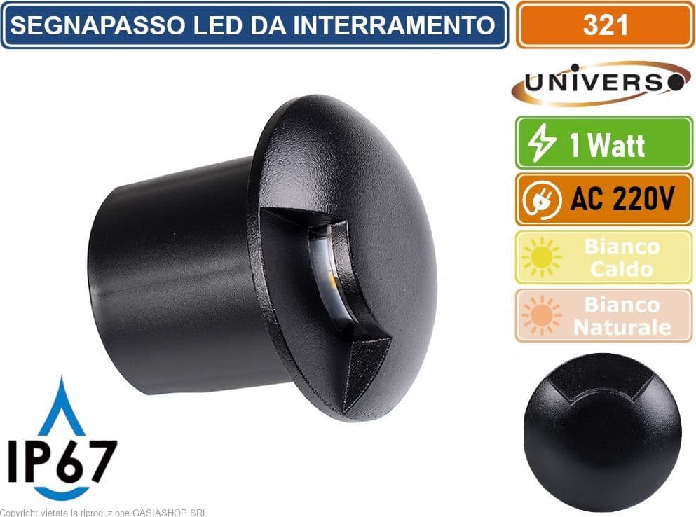 UNIVERSO PUNTO LUCE LED SMD 1W SEGNAPASSO DA INTERRAMENTO IP67 SINGOLA FINESTRA COLORE NERO - 3000K 4000K - 6