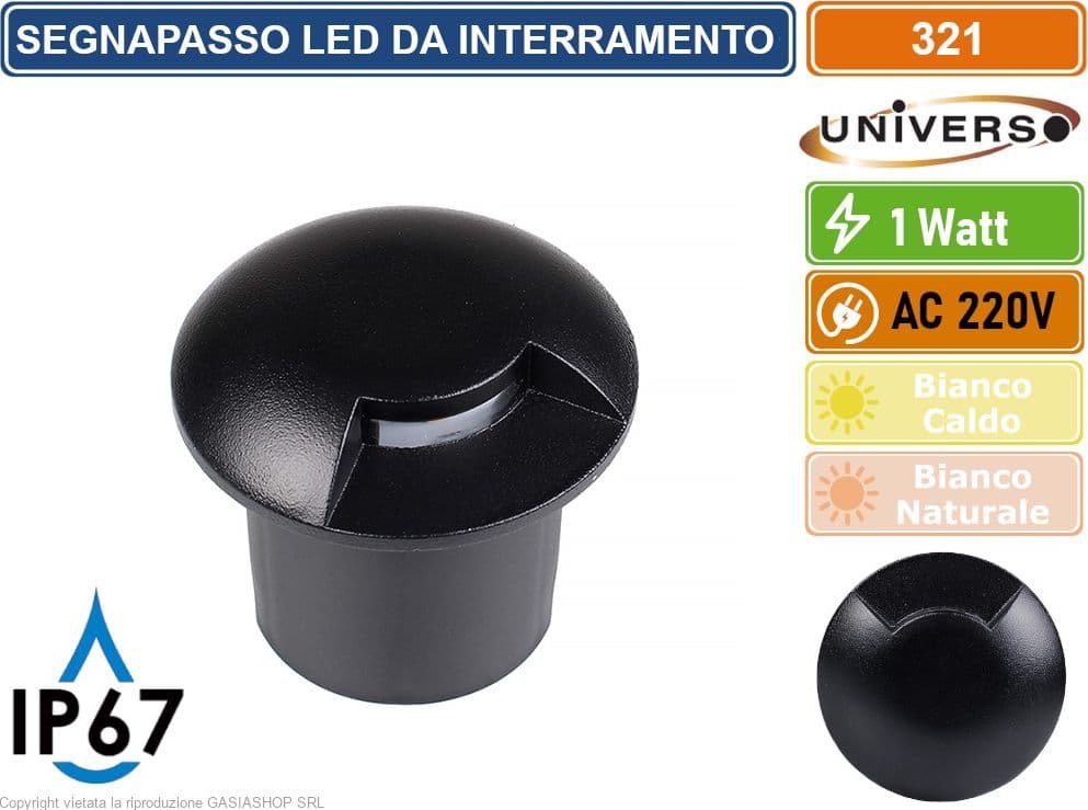 UNIVERSO PUNTO LUCE LED SMD 1W SEGNAPASSO DA INTERRAMENTO IP67 SINGOLA FINESTRA COLORE NERO - 3000K 4000K - 2