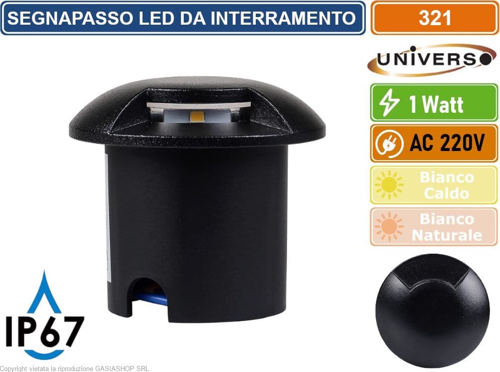 UNIVERSO PUNTO LUCE LED SMD 1W SEGNAPASSO DA INTERRAMENTO IP67 SINGOLA FINESTRA COLORE NERO - 3000K 4000K - 3