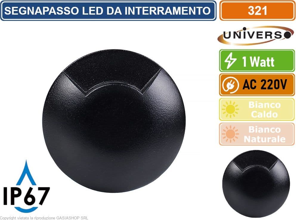 UNIVERSO PUNTO LUCE LED SMD 1W SEGNAPASSO DA INTERRAMENTO IP67 SINGOLA FINESTRA COLORE NERO - 3000K 4000K - 4